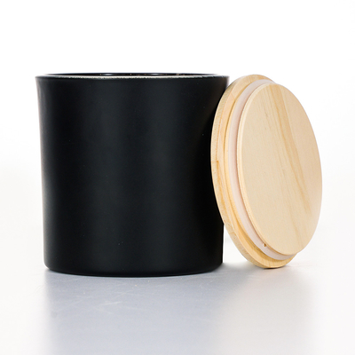 Μαύρο ξύλινο Scented κερί 420g 10*10cm βάζων γυαλιού καπακιών