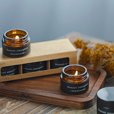 Scented κερί βάζων γυαλιού κεριών 25g σόγιας χρώματος Χριστουγέννων καφετί με το κιβώτιο 3pcs