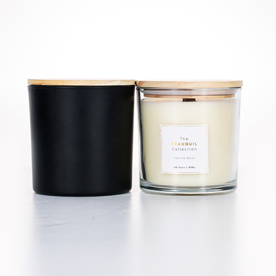 Μαύρο ξύλινο Scented κερί 420g 10*10cm βάζων γυαλιού καπακιών