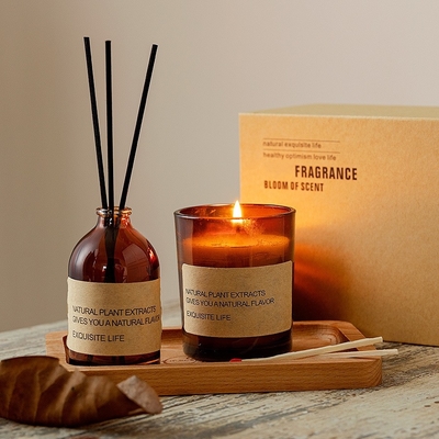 Private Label Ξύλινα σπίρτα παλέτας Κεριά σόγιας με αρωματικά κεριά Reed Diffuser Σετ δώρου