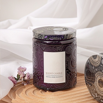 Scented κεριά βάζων ΕΓΧΩΡΙΟΥ οργανικά μοναδικά αποτυπωμένα σε ανάγλυφο γυαλιού ΑΡΩΜΑΤΟΣ με το κιβώτιο δώρων