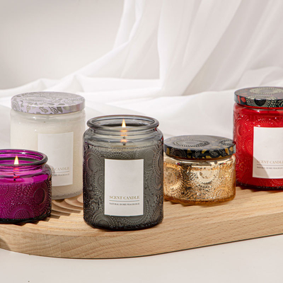 Scented κεριά βάζων ΕΓΧΩΡΙΟΥ οργανικά μοναδικά αποτυπωμένα σε ανάγλυφο γυαλιού ΑΡΩΜΑΤΟΣ με το κιβώτιο δώρων