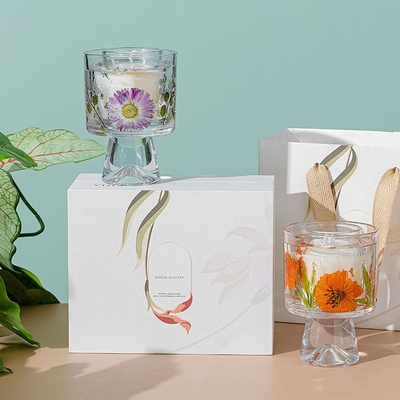 Velas που θεραπεύει το αθάνατο Scented κερί Aromatherapy φλυτζανιών κρυστάλλου γυαλιού λουλουδιών με την τσάντα