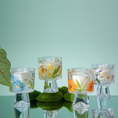Velas που θεραπεύει το αθάνατο Scented κερί Aromatherapy φλυτζανιών κρυστάλλου γυαλιού λουλουδιών με την τσάντα