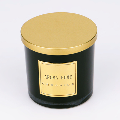 Χρυσή μετάλλων ετικέτα 14OZ 400g κεριών σόγιας μυρωδιάς εγχώριων κεριών μπουκαλιών γυαλιού καπακιών μαύρη ιδιωτική