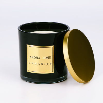 Χρυσή μετάλλων ετικέτα 14OZ 400g κεριών σόγιας μυρωδιάς εγχώριων κεριών μπουκαλιών γυαλιού καπακιών μαύρη ιδιωτική