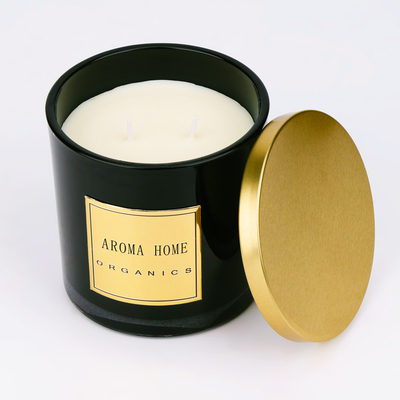 Χρυσή μετάλλων ετικέτα 14OZ 400g κεριών σόγιας μυρωδιάς εγχώριων κεριών μπουκαλιών γυαλιού καπακιών μαύρη ιδιωτική
