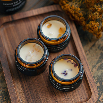 Scented κερί βάζων γυαλιού κεριών 25g σόγιας χρώματος Χριστουγέννων καφετί με το κιβώτιο 3pcs