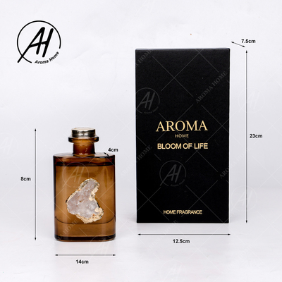 Τετραγωνικός χρυσός διασκορπιστής 180ML καλάμων αρώματος ουσιαστικού πετρελαίου μπουκαλιών γυαλιού καπακιών ινδικού καλάμου ινών